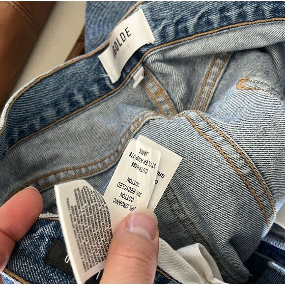 AGOLDE ankle Button Fly Straight Leg Jeans Womens Size 27 Jamie Hole Blue Denim - Picture 6 of 6